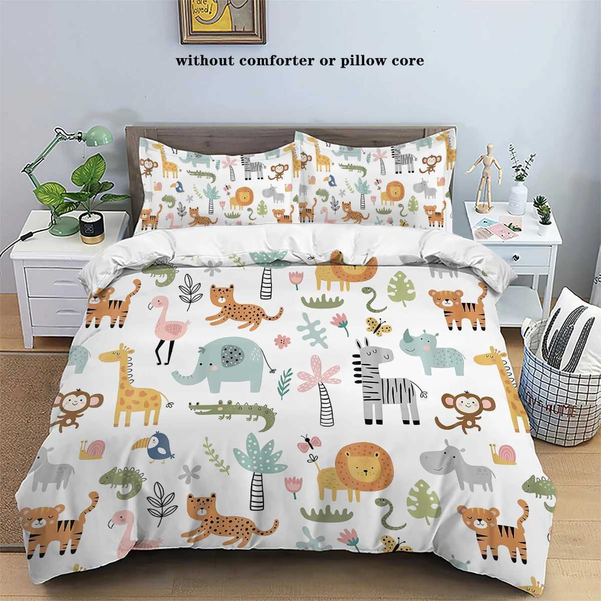 3-piece down duvet cover set with cartoon lion animal pattern print 1 duvet cover2 cases no core bedding setM251118
