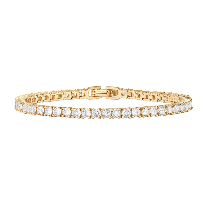18K gold-plated 3mm cubic zirconia classic tennis bracelet | Women's gold bracelet | Size 6.5-7.5 inches Mom girlfriend holiday gift
