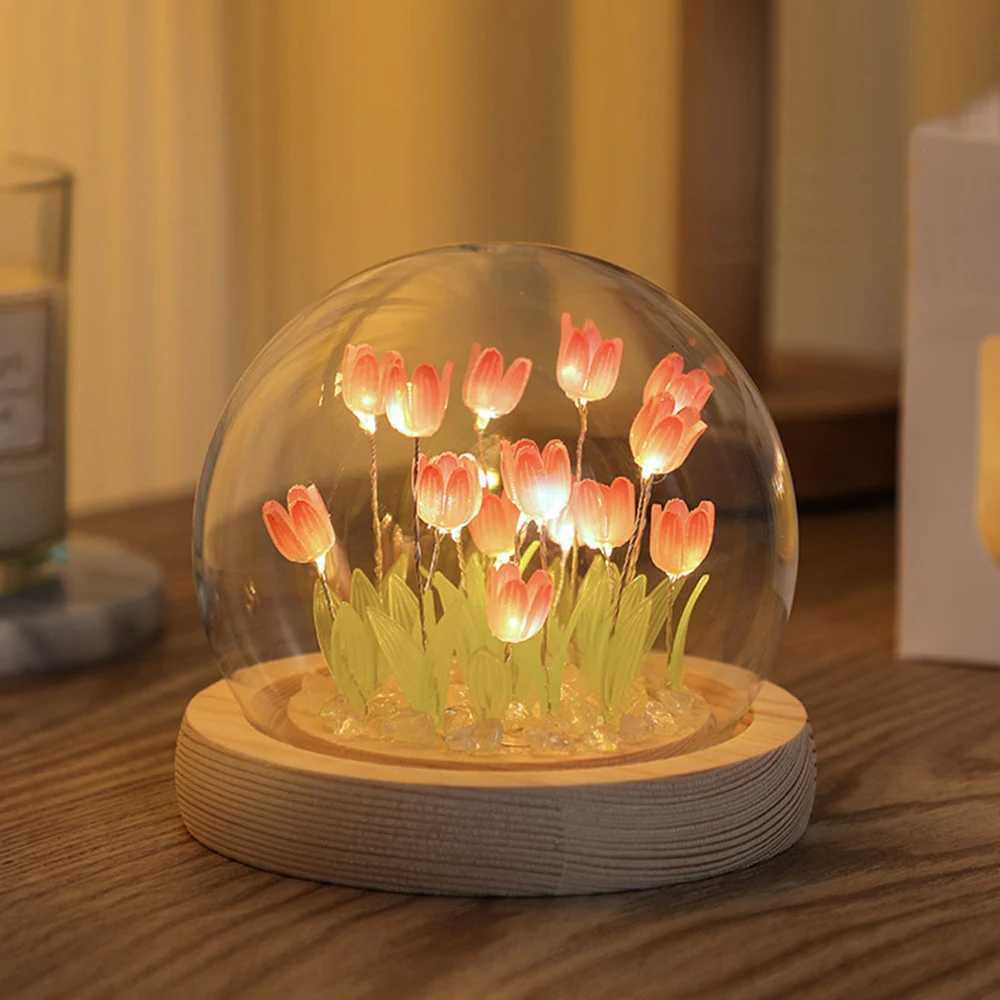 DIY Simulation Tulip LED Night Light Battery Operated Flower Table Lamp Tulips Handmade Material Bedside Lights Bedroom Decor M251118
