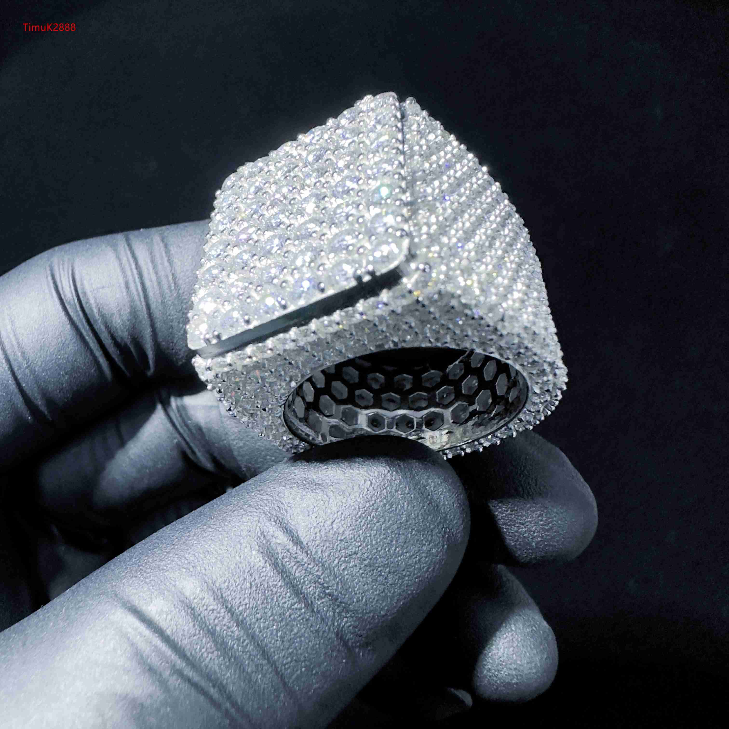 Fashion Hip Hop Jewelry Fine Inlaid with VVS Moissanite Ring with S925 Silver Ring Hip Hop Iced Out Ring