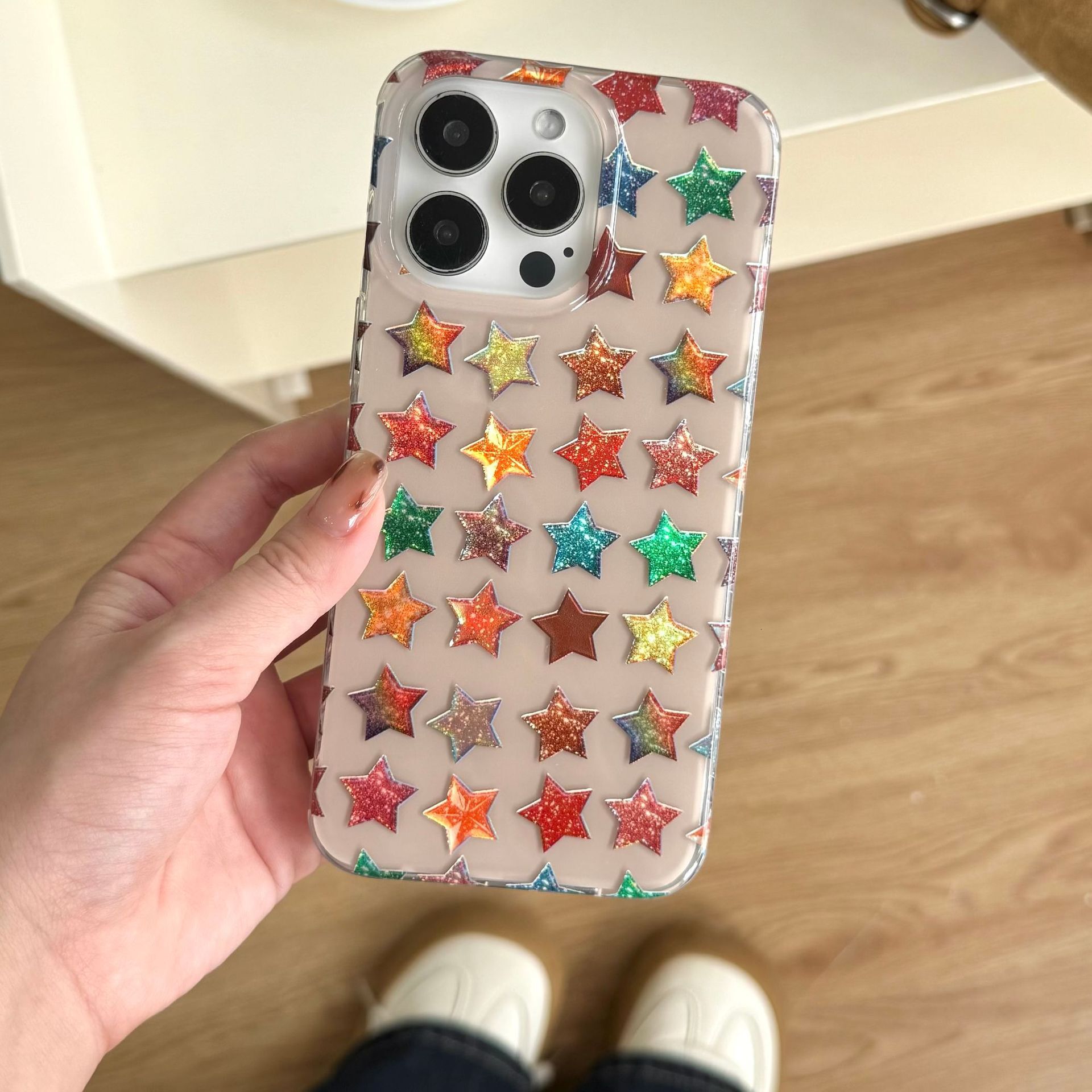 Full Screen Colorful Stars Phone Case Compatible iPhone 17 Pro Max New Model with Hand Strap Protective Case iPhone 16/15/ Pro