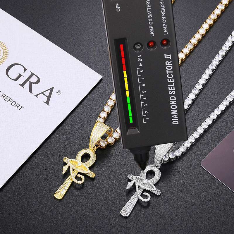 Cross Hip Hop Fully Moissanite Pendant Necklace With Fine Jewelry Tennis Chain