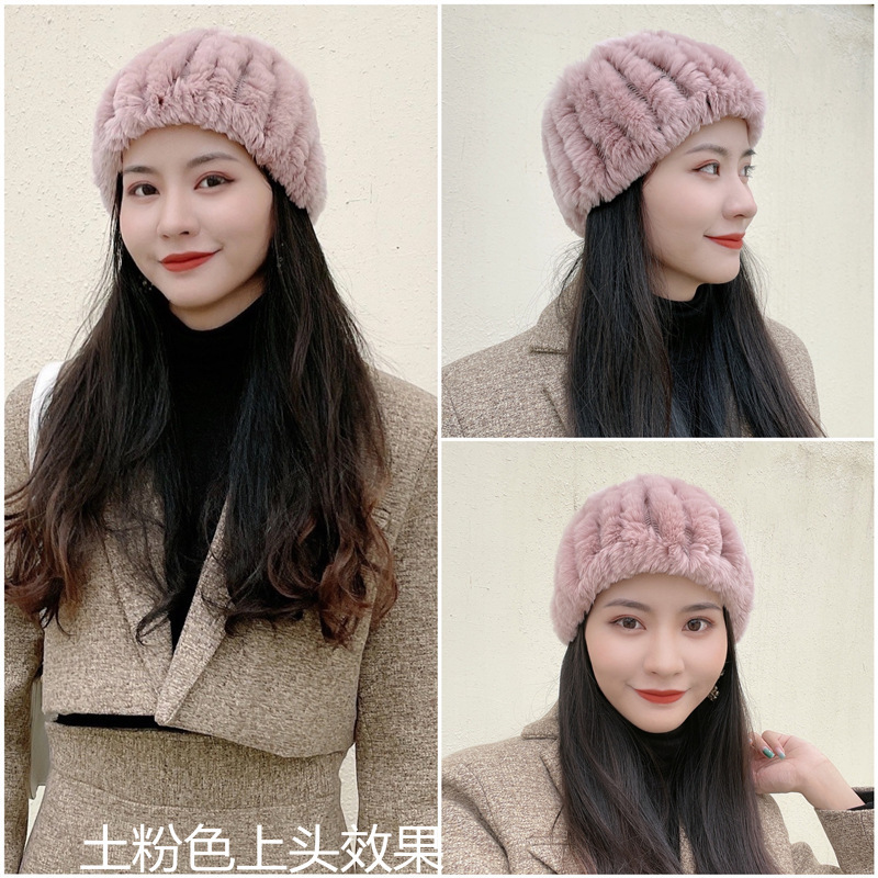 Women Handmade Stretch Rabbit Fur Scarf Knit Genuine Rex Rabbit Fur Headbands Girls Natural Rabbit Fur Ring Scarves 251022