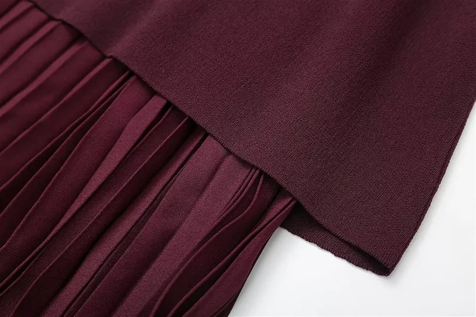 2024 Autumn Knitted Small Wrinkle Splicing Gentle Style Casual Womens High Waist Skills 250415Z