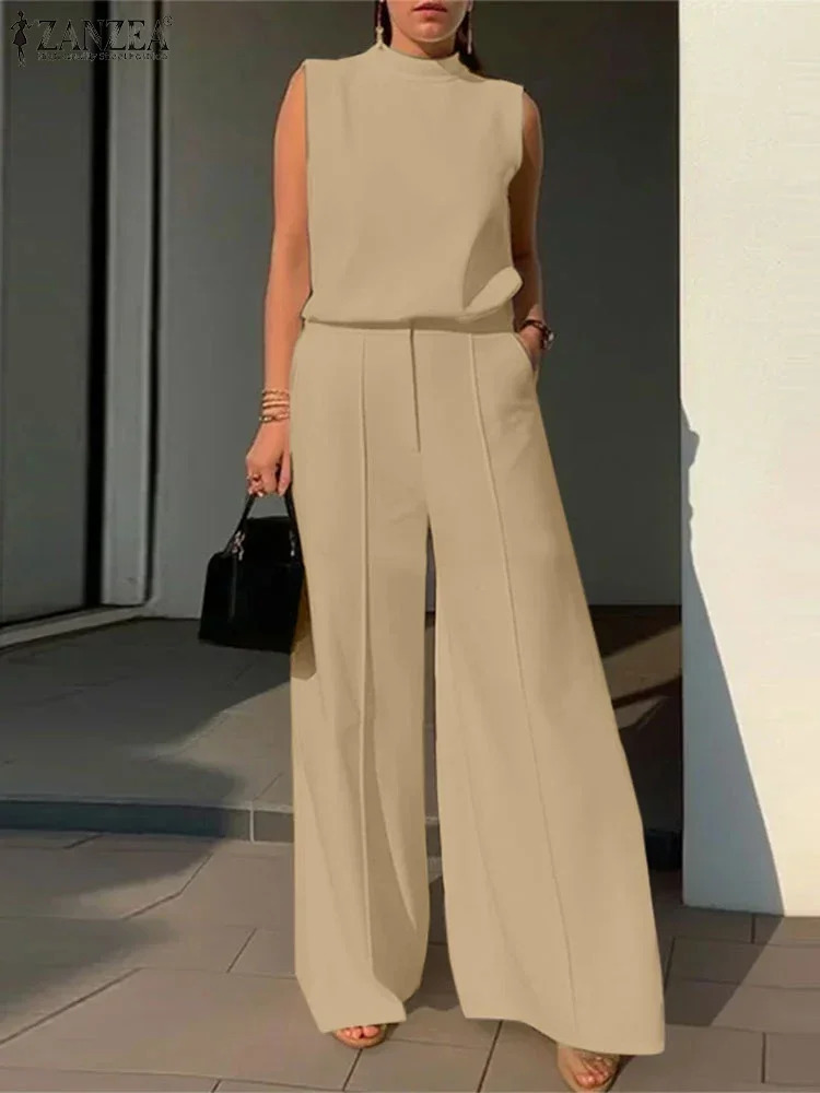 Elegant Chic Womens 2 Pieces Sets ZANZEA Woman 2025 Tracksuits Fashion 2pcs Outfits Suits Tank Tops and Wide Leg Pants Sets 250417