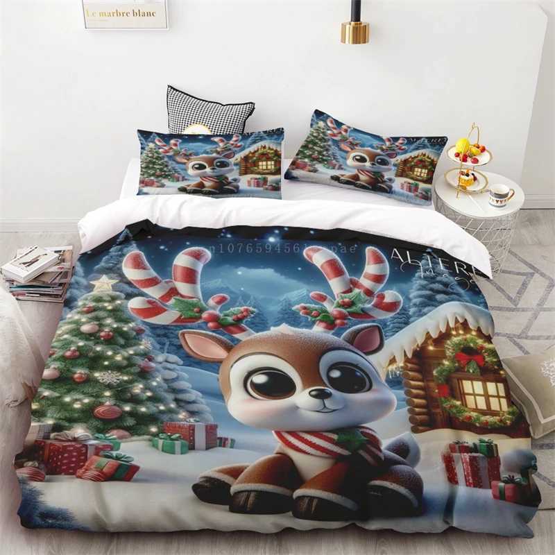 2024 New Style Duvet Cover Christmas Snowman Flower Three-piece Set One Quilt Cover Two cases Single Double Bed Queen KingM251118