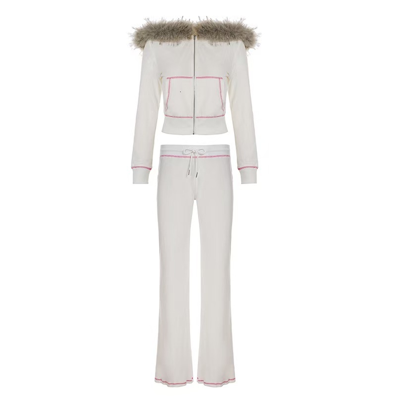 Top Y2K Women Fashion Tracksuits Velvet Sports Suit Casual Hooded Jacket Outfits Women's Pants Sets Streetwear Jogging Suits5-97 1ec