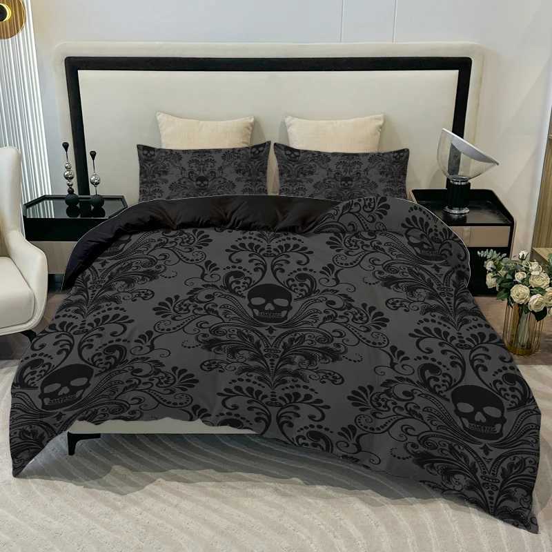 3pcs Skull Flower Duvet set With Flower Skull Pattern Includes 1 Duvet Cover And 2 cases Suitable For All SeasonsM251118