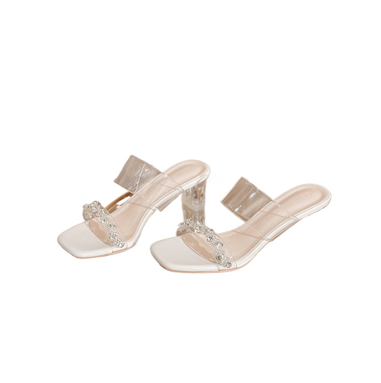 White Women Diamond Sole Ankle Buckle Shoes Summer Slippers Flats Classic Dress Sandal Women