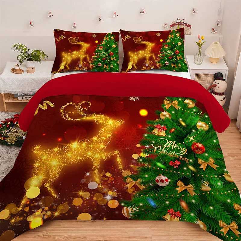 3PC Cartoon Christmas Duvet Cover Kawaii Elk Interesting Old Man Bedding set 1Duvet Cover 2 cases No filler/coreM251118