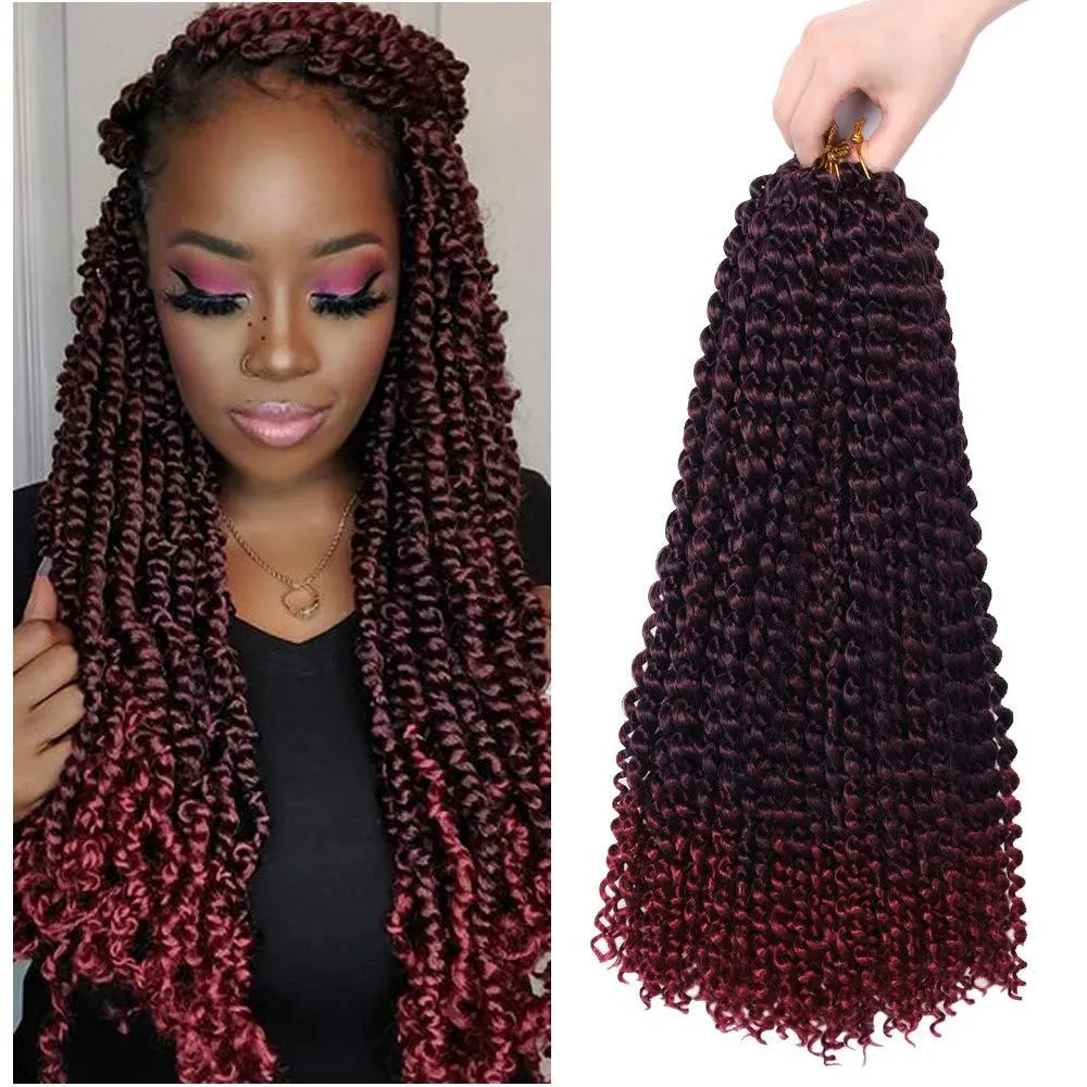18Inch 2024 Kinky Curly Synthetic Senegalese Soft Fluffy Twists Ombre Brown Braiding Hair Extensions 22 Pieces Afro Curl Water Wave Twist For Black Wo