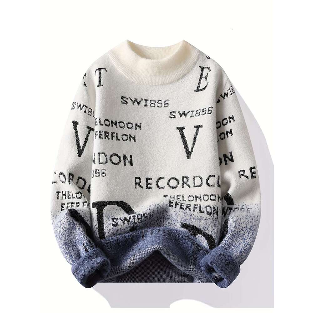 Men's Beige & Blue Color Block, Warm Round Neck Pullover Fall/Winter, Everyday Casual Formal Outfits - Autumn Winter Knit Sweater For Men, Sweate