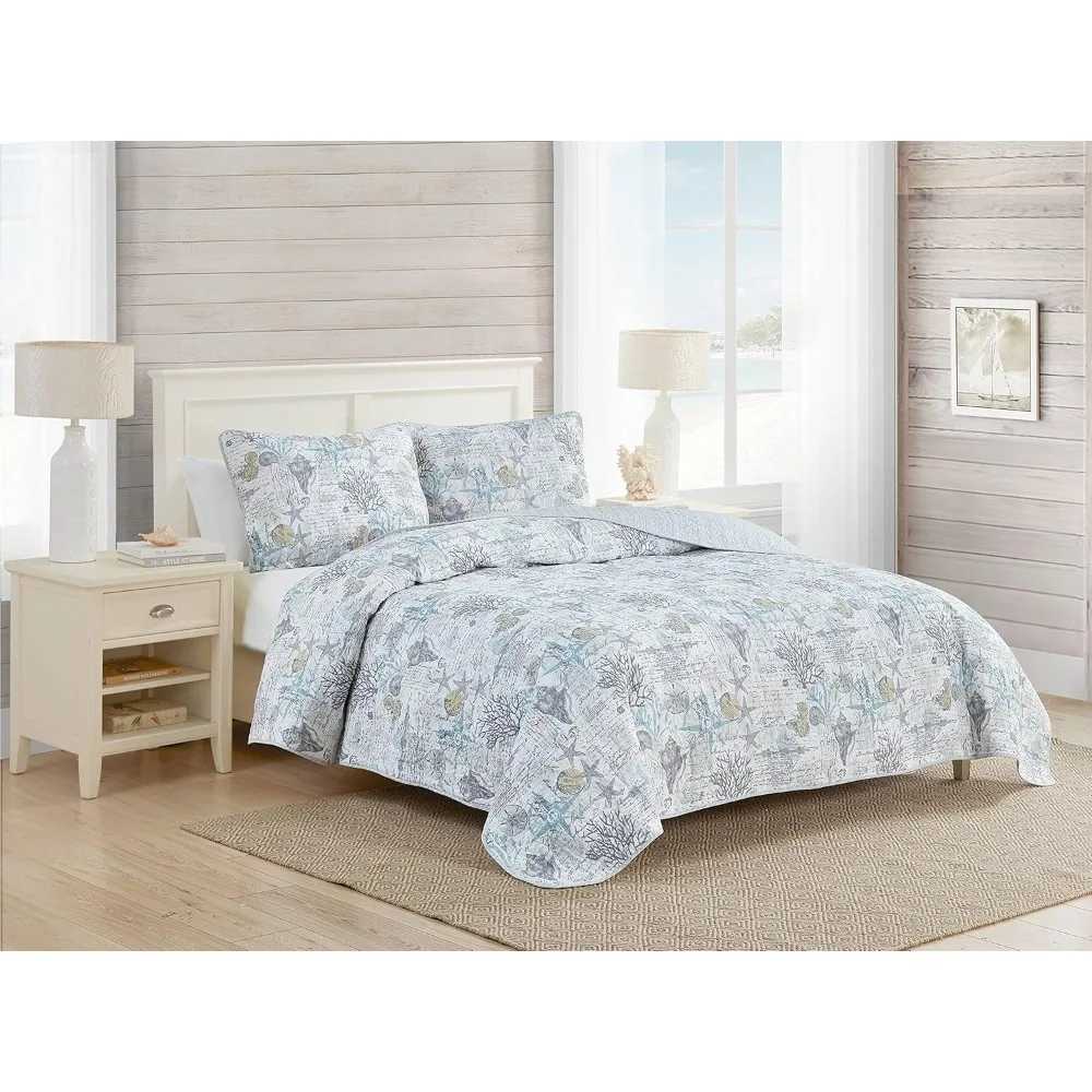 King Quilt Set Soft Reversible Woven Bedding with Matching cases Medium Weight for Year Round ComfortM251118