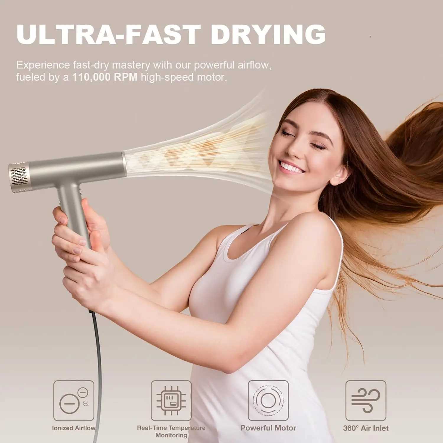 Multifunctional Low Noise Professional Salon Ion Hair Dryer BLDC 110000 Rpm High Speed Blow Dryer for Household Hotel Travel UseT251118