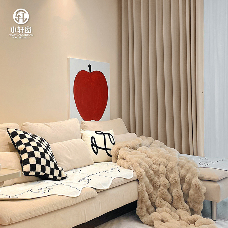 A808 free shaped brocade full blackout curtain finished product thickened light luxury bedroom floor-to-ceiling bay window mousse cloth factory direct