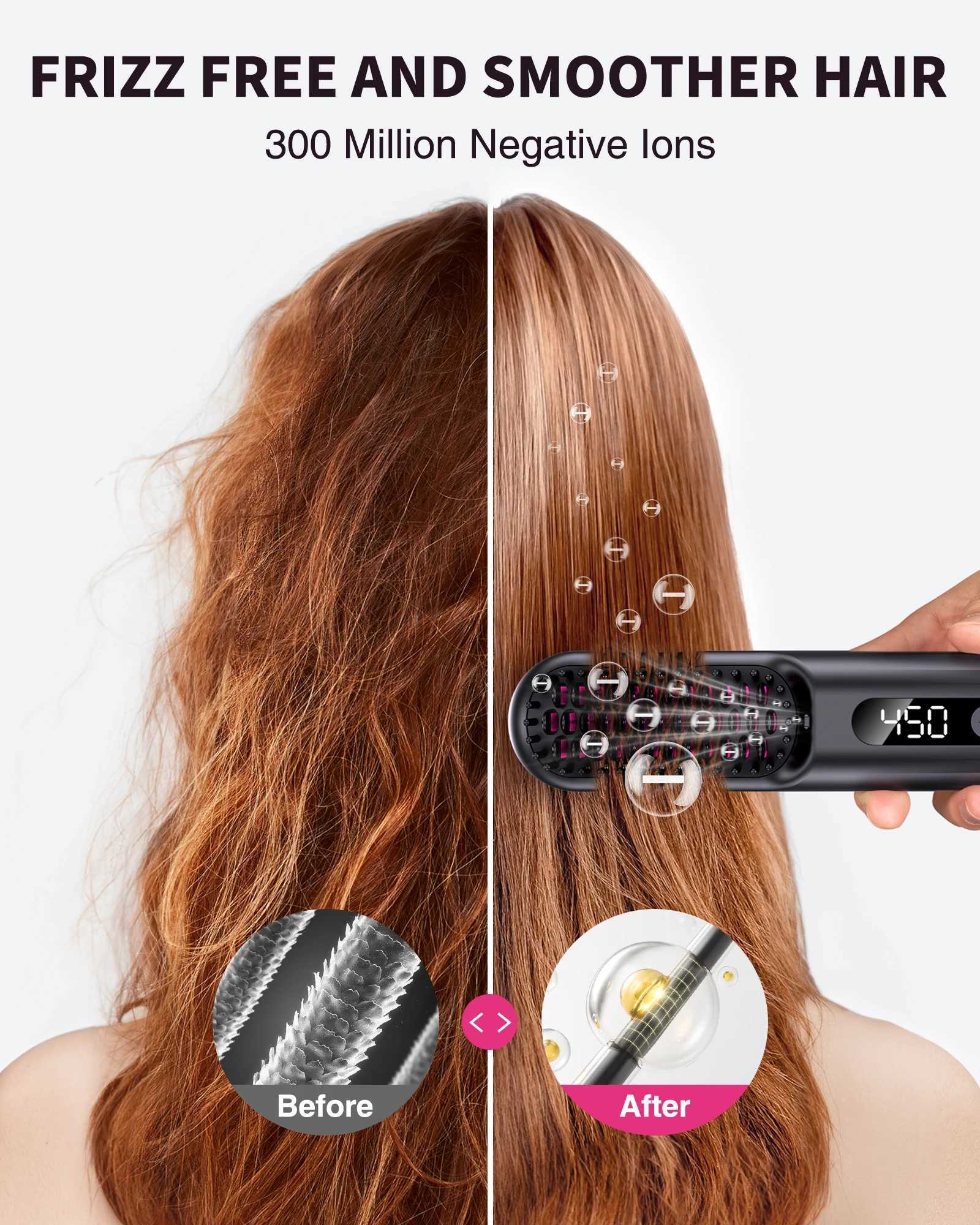 BOPCAL Cordless Hair Straightener Brush 10000mAh LED Display Negative Ions Hair Care Ceramic Electric Hot Heating Comb W250610