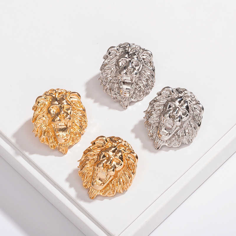 Retro and exaggerated round lion-shaped ear studs with a punkish vibe J251118