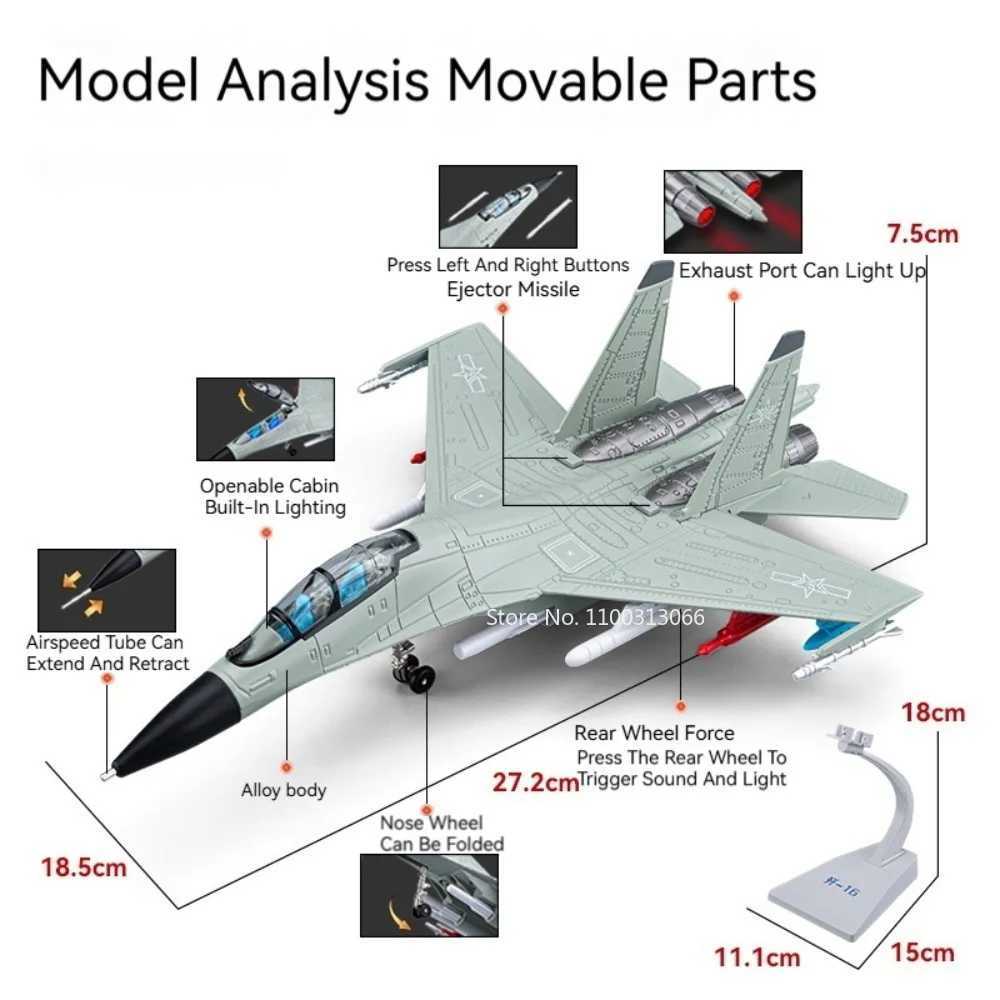 181 Alloy Diecast J-16 Multirole Fighters Miniature Models Toys with Pull Back Light Sound Airplanes for Boys Collection Gifts C251118