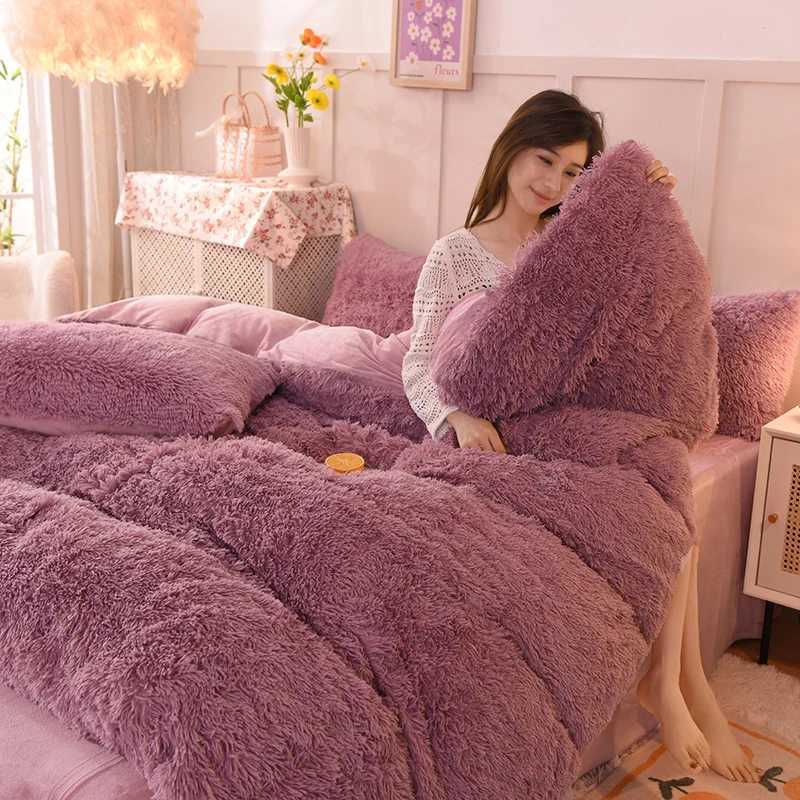 Thickened mink 4 pieces princess Bedding set winter Warm fluffy duvet cover sheet cases Quilt cover sets girls queen kingM251118