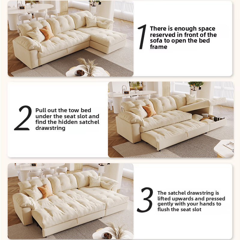 Cream-Style Storage Sofa Bed for Small Spaces, Corner Storage Convertible Sectional, Extendable Couch Bed with Hidden Compartment,-879