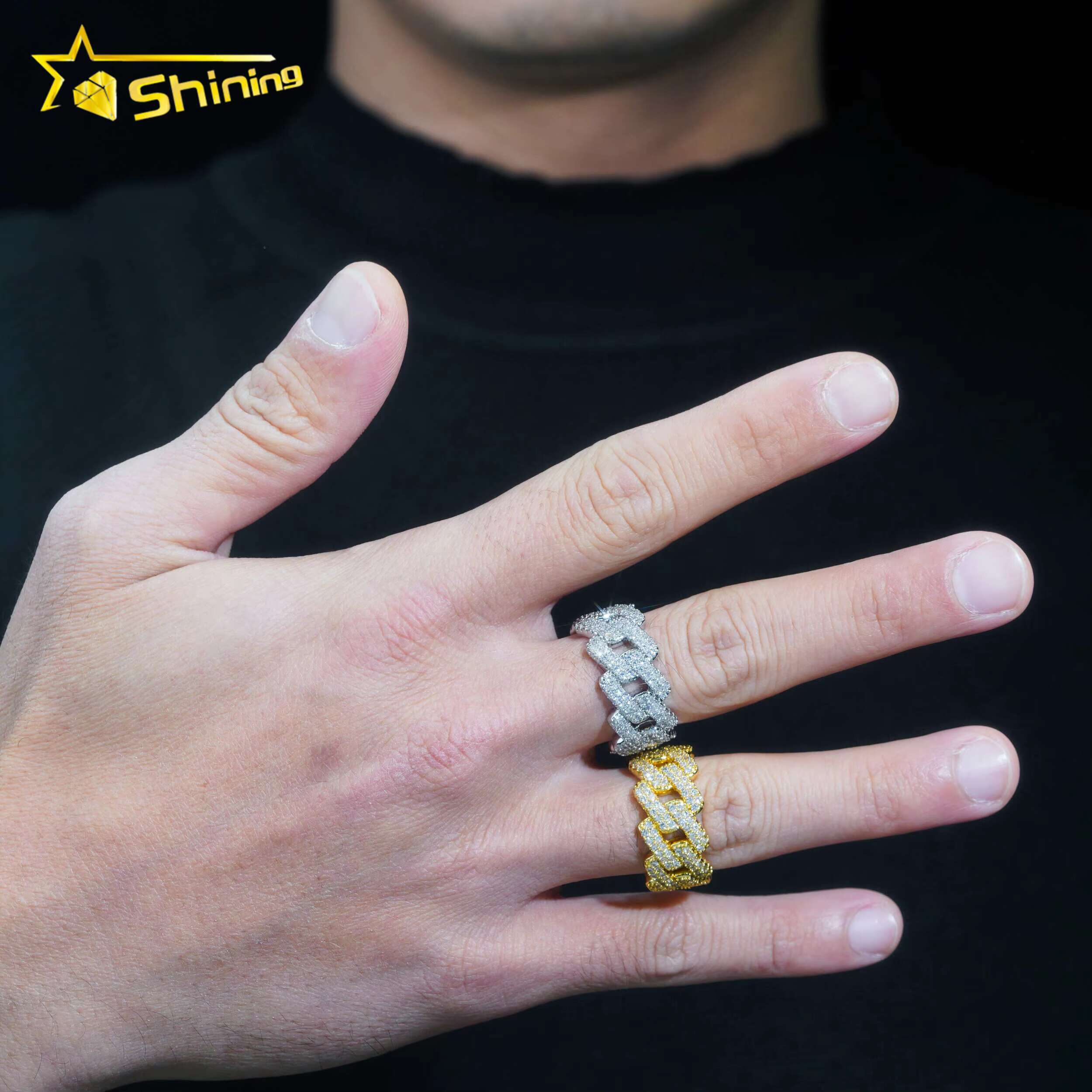 Hot Sale Fine Jewelry Sterling Sier Cuban Rings Hip Hop Vvs Moissanite Engagement Band for Men and Women