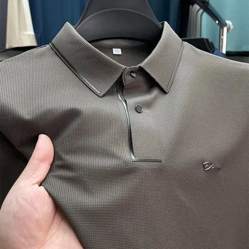 Summer British style clothing mens polo shirt 100% pure cotton business collar printed polo shirt loose short sleeved T-shirt 250410