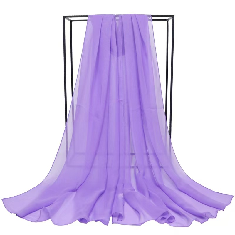 K1275 Women's solid color ice silk thin scarf monochrome chiffon scarf seaside sunscreen gauze scarf large size travel photography shawl