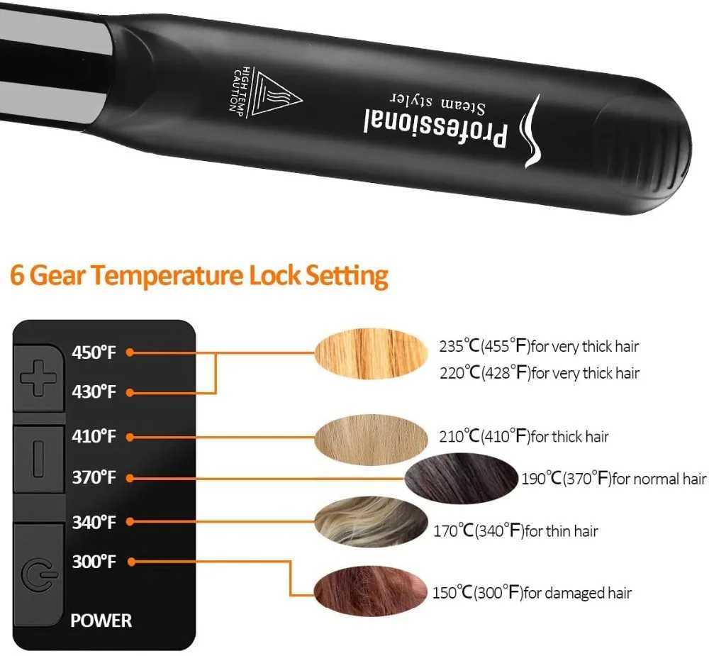 Hair Straightener Professional 6 Gear Temperature Hair Curler Steam Flat Iron Hair Straightening Tourmaline Ceramic Hair Styling W250610