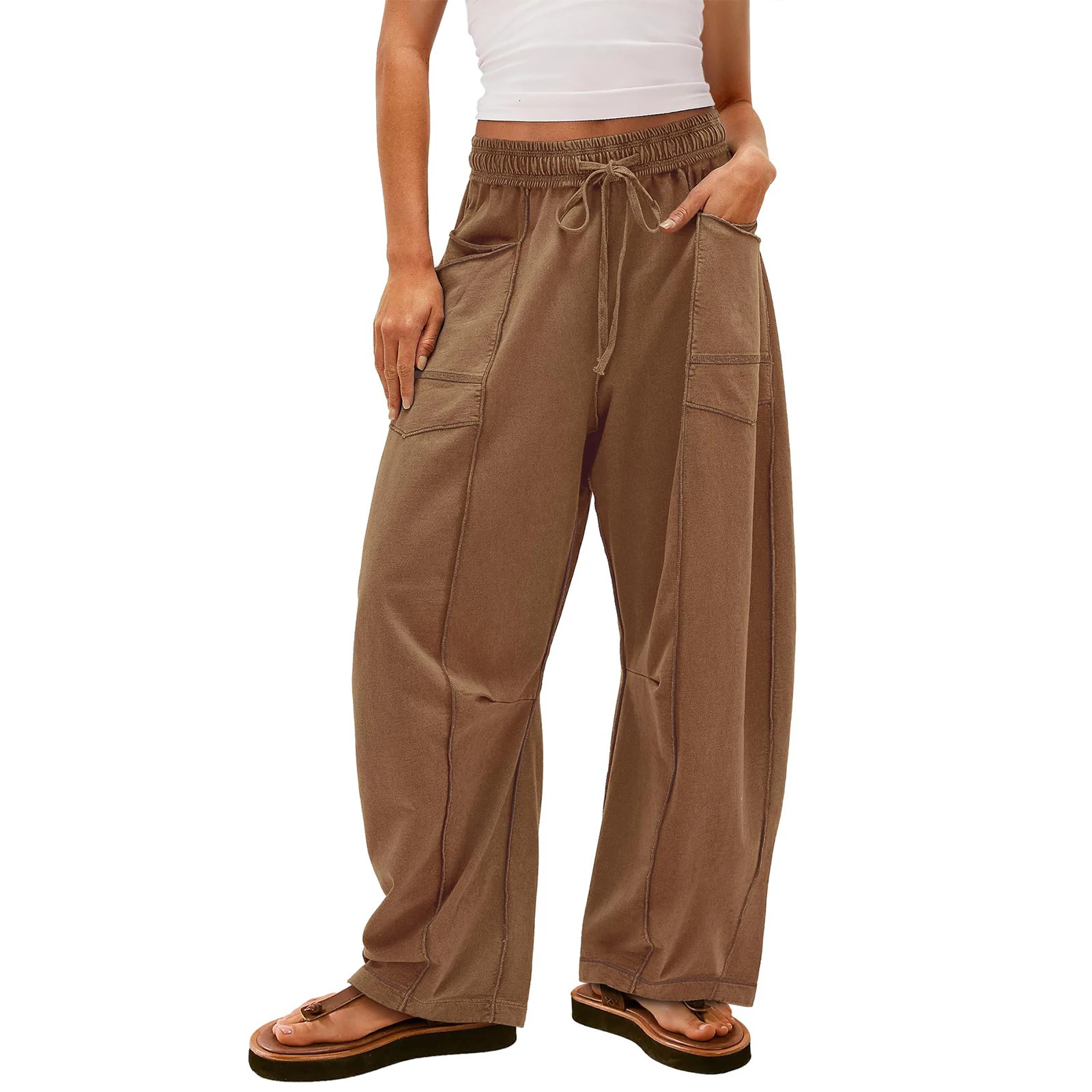 Womens Baggy Pants Fashion y2k Spring Summer Sweatpants Barrel Pants Drawstring Contrast Color Loose Wide Leg Trousers 251113BJ - view 7