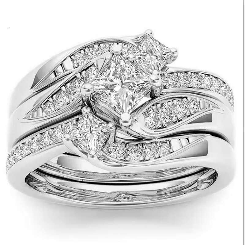 DHcollections Rose Gold Plated Simulated Dia Micro Set With Zircon Three Engagement Ring