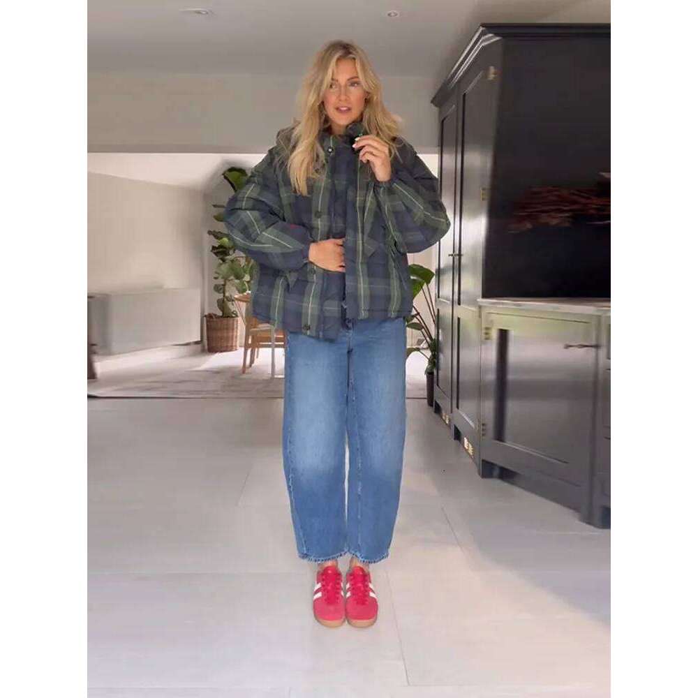 Warm Plaid Puffer Cotton Coats Women Full Sleeve Detachable Hood Tie Scarf Coat 2025 Autumn Winter Lady Chic Casual Outerwear