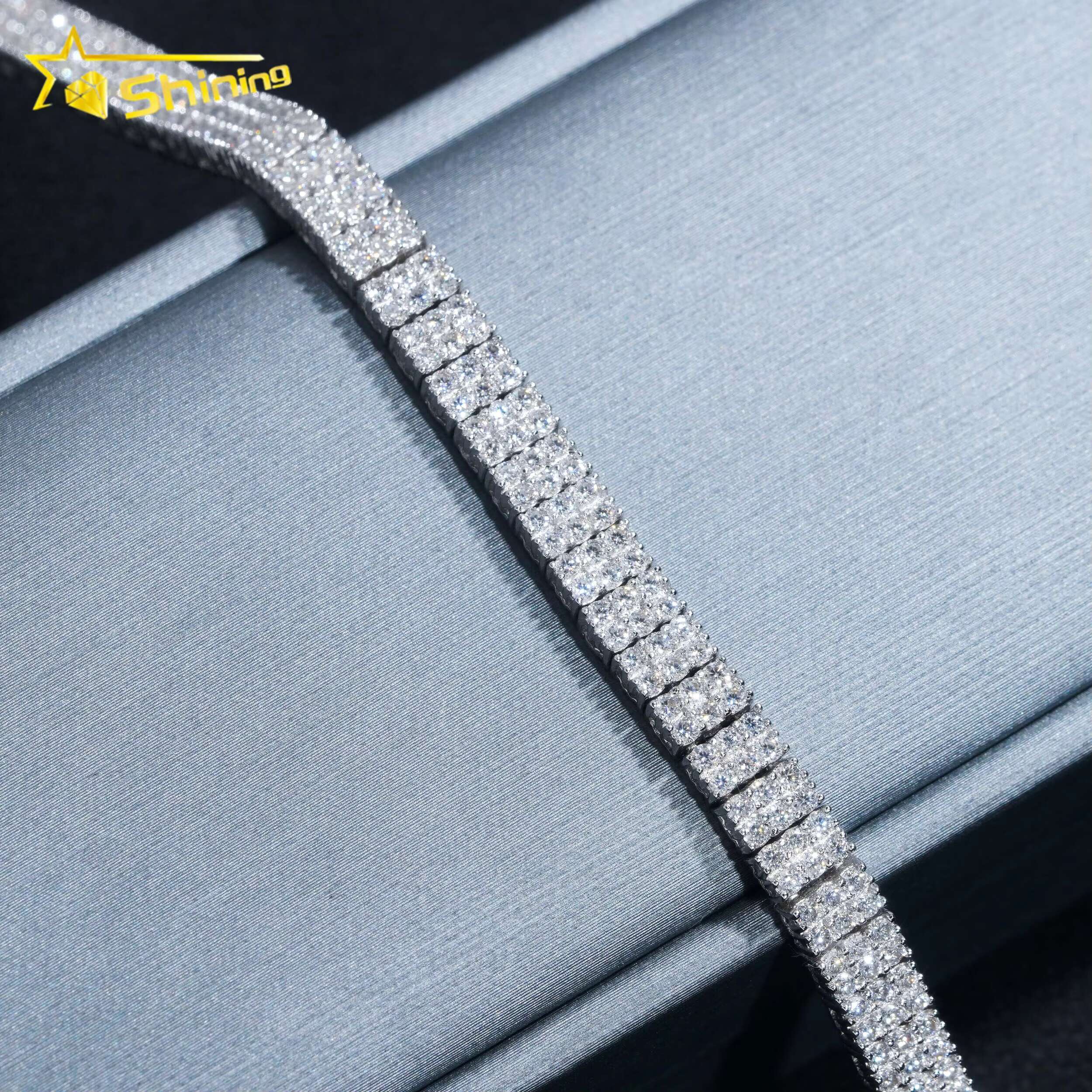 GRA Certificate Fashion 3 Rows Dia Sier Bracelet Moissanite Tennis Chain