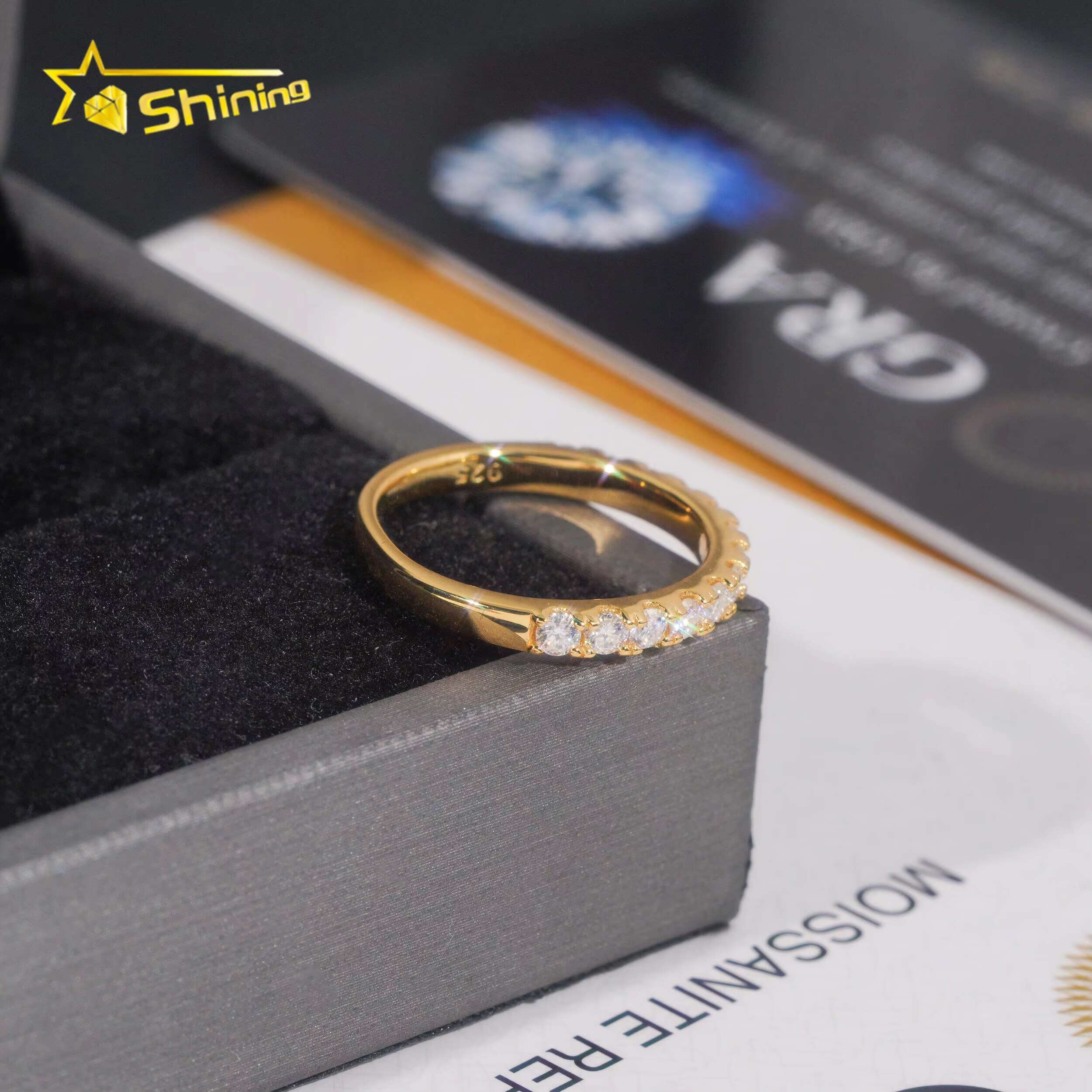 Pass Dia Tester Gold Plated Half Eternity 2.2mm Wedding Sier Engagement Moissanite Rings for Women