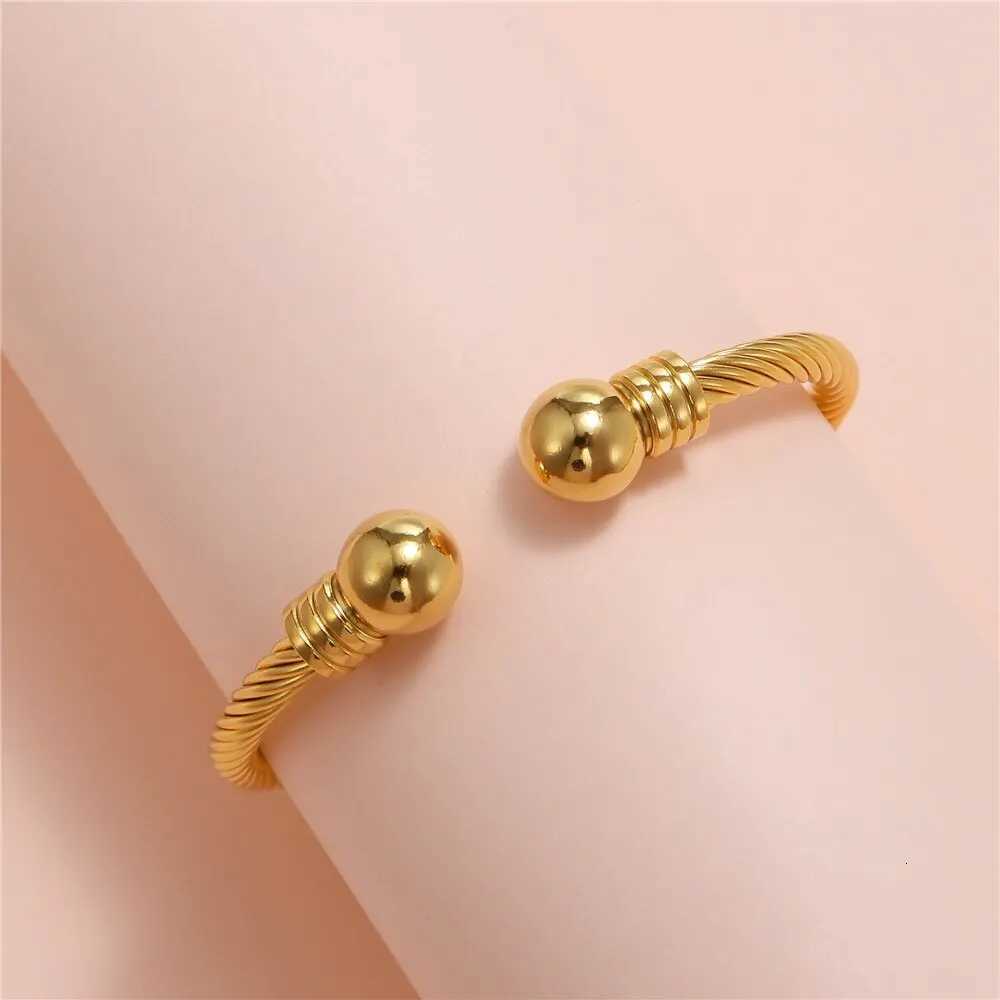 Titanium Stl Charm Ball Open Cuff Bangle For Women No Fade Color Wire Rope Bracelet Fashion Female Wrist Ornament Jewelry Gift C251118