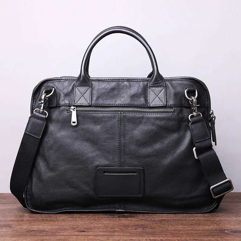 New leather mens handbag soft black shoulder bag business casual briefcase 14-15.6 notebook bag portable file bag 2024 Z250418