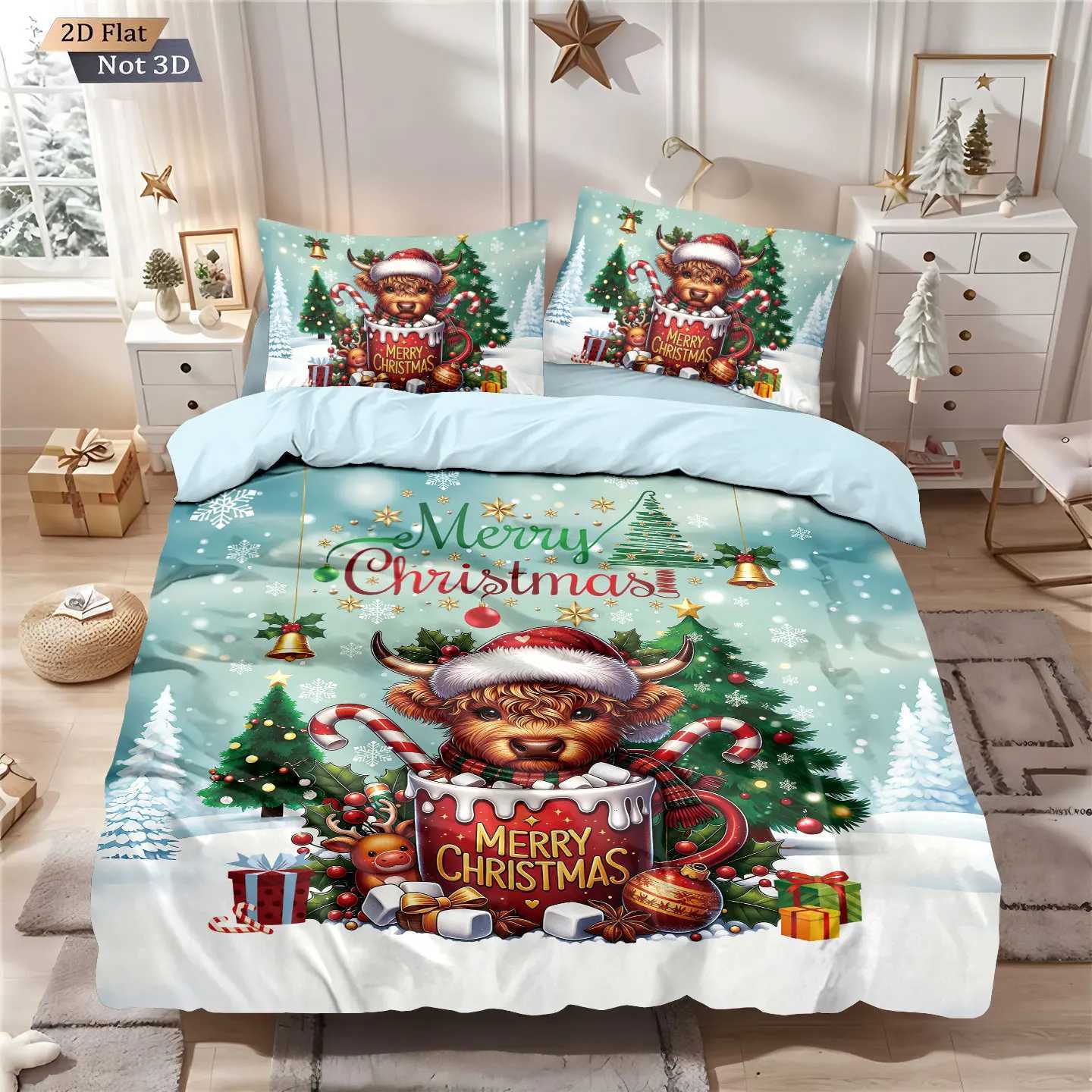 3pcs gift highland cattle print coreless bedding set multi size bedroom duvet cover decoration soft machine washableM251118
