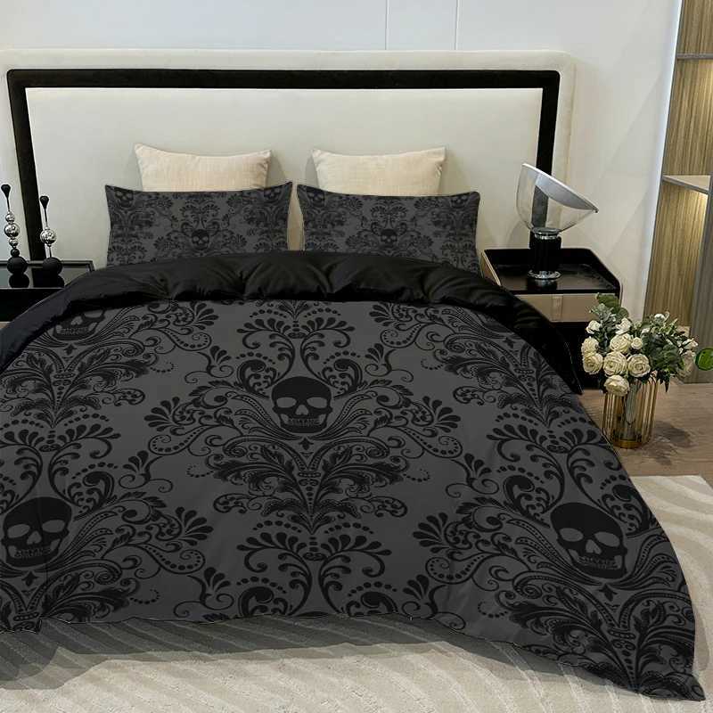 3pcs Skull Flower Duvet set With Flower Skull Pattern Includes 1 Duvet Cover And 2 cases Suitable For All SeasonsM251118