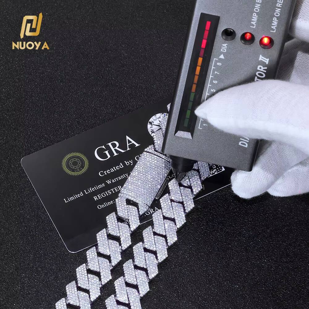NUOYA Luxury Iced Out 15mm Cuban Link Bracelet 925 Silver Hip Hop Jewelry Shiny VVS Moissanite Mens Chain