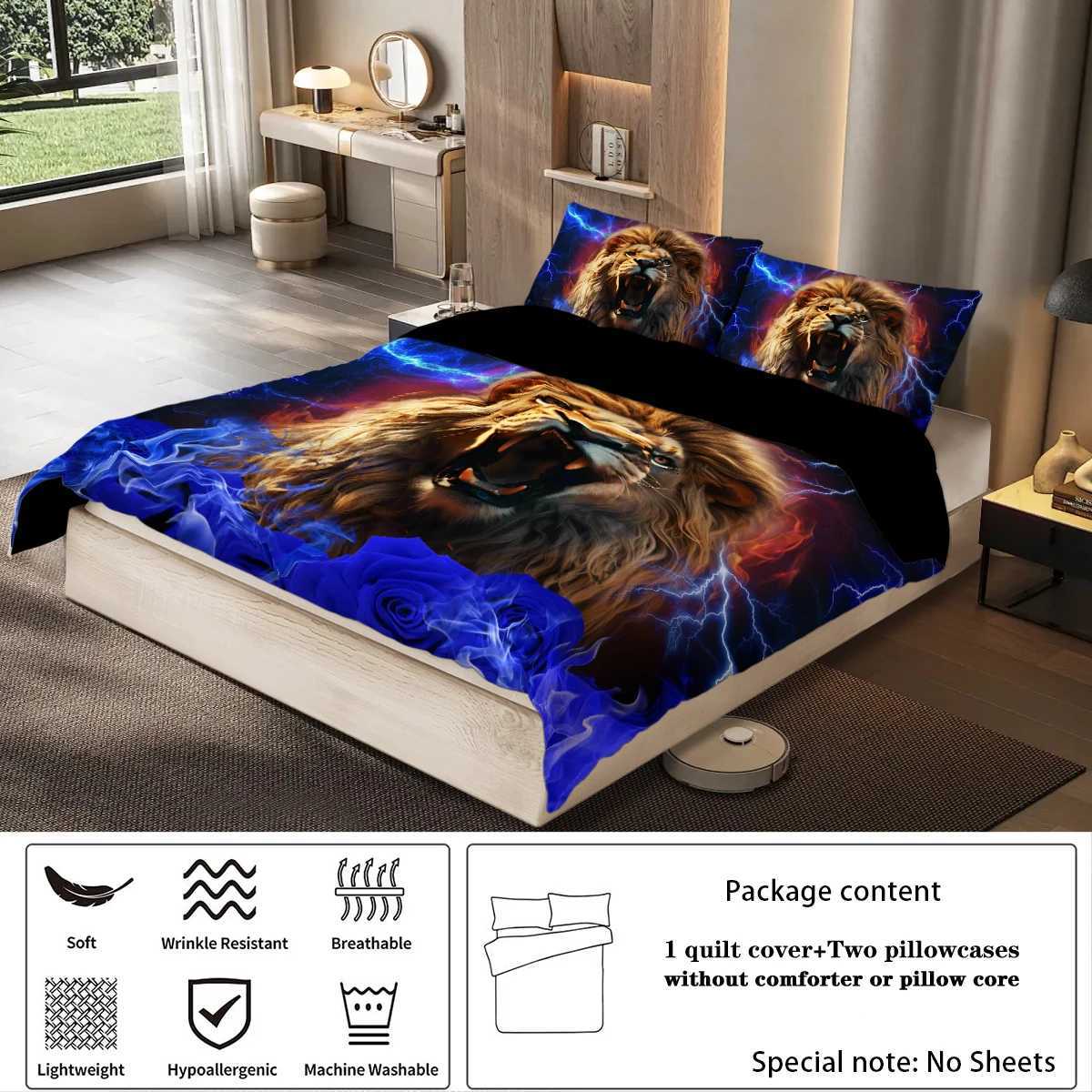 3-piece setlightning lion pattern printed duvet set queen king double bed party funny and creative bedding setM251118