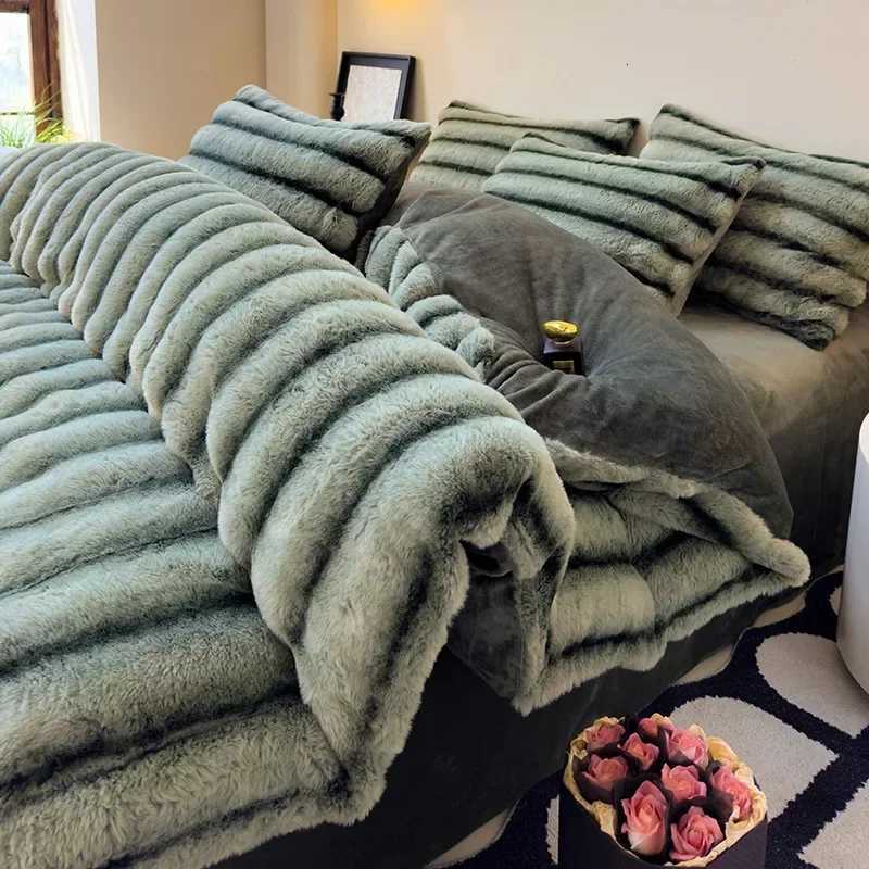 2024 new rabbit velvet milk velvet thickened rabbit fur warm four-piece set 15m 18m bed sheet four-piece setM251118