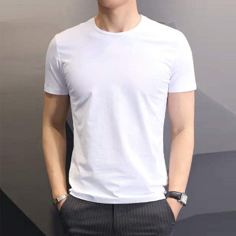 Summer solid color short T-shirt, round neck, half sleeved upper garment, white men's bottom shirt, slim fit T-shirt trend