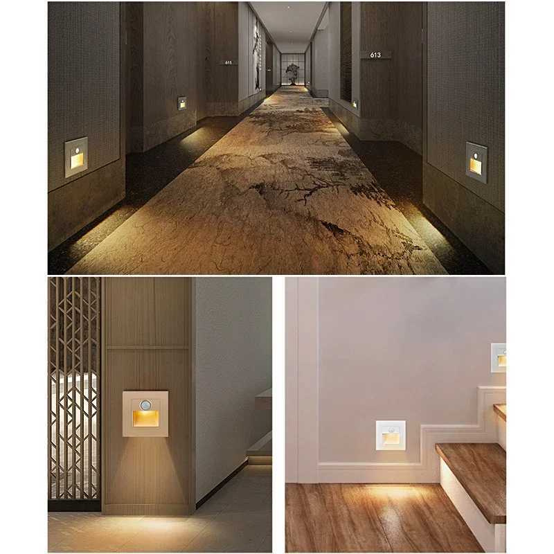 PIR Motion Detector Light Sensor led lights AC 110V-240V Recessed staircase bedroom wall lamp led night light M251118