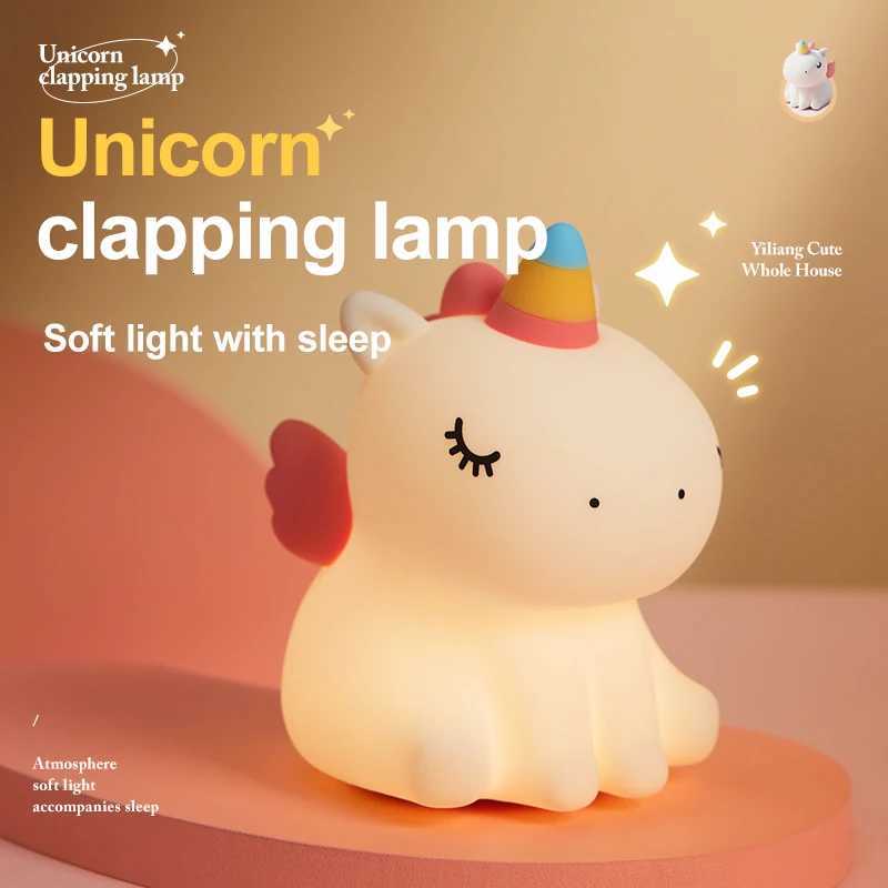Cartoon Unicorn Night Lamp Soft Silicone Pat Light Warm Light Eye Protection Night Reading Lamp Desktop Kids Room Decoration M251118