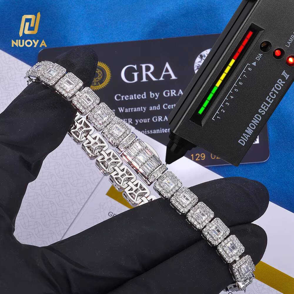 NUOYA 925 Silver Hip Hop Bracelet Iced Out Tennis Chain Mixed Baguette Round Cut VVS Moissanite Fine Jewelry for Women