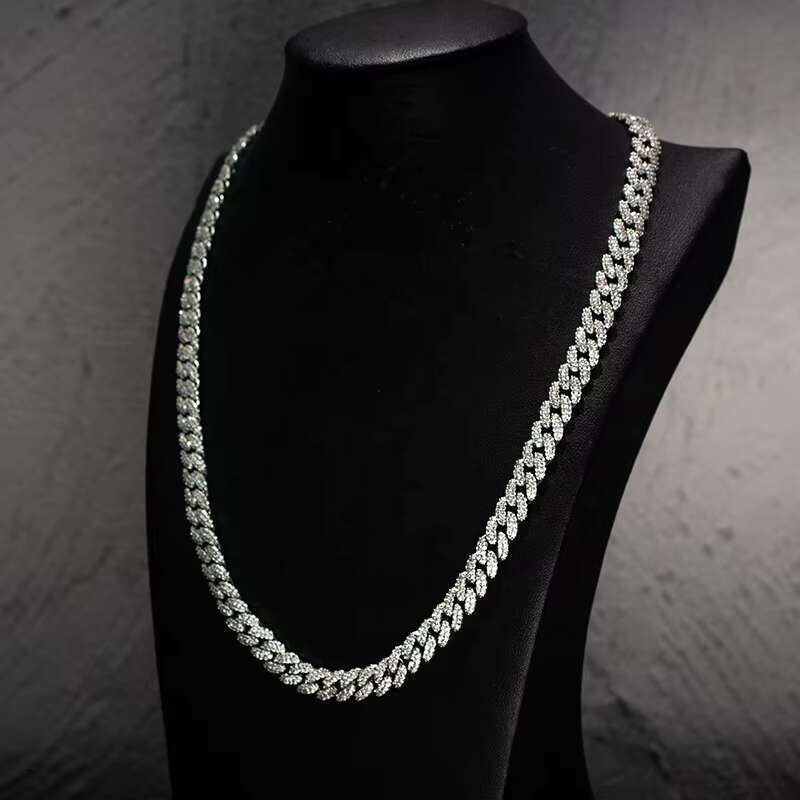 Selg VVS Mossanite necklace Miami 2 rows pure sier 6mm Moissanite Cuban chain