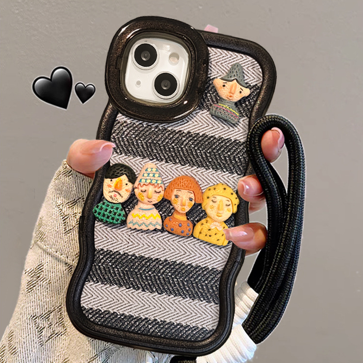 Stripe Doll Lanyard Phone Case Compatible with iPhone 17/16 Pro Max Dual Stand Niche Silicone Protective Case iPhone 16/15