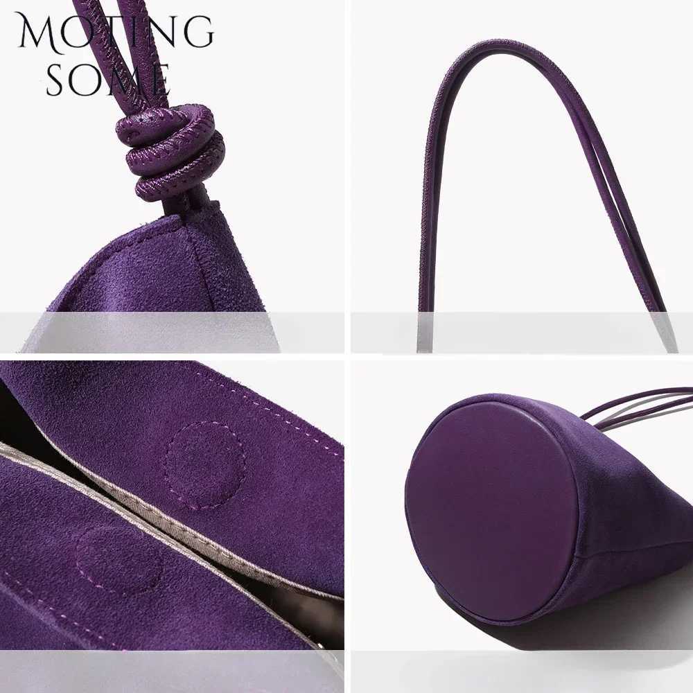 Motingsome Suede Leather Handbag Women Mini Bucket Tote Strings Shoulder Vintage Bags Winter Daily Commuting Purses 2024 NewW251118