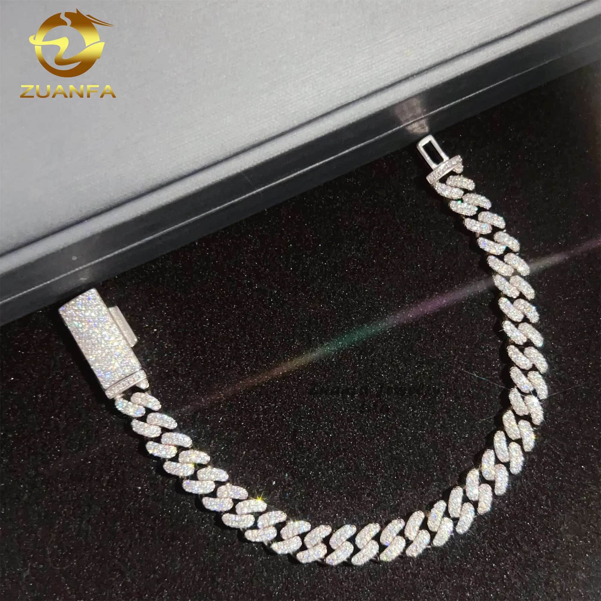 925 Silver Jewelry Hip Hop Style 8mm Thin Two Row Iced Out Moissanite Diamond Cuban Link Bracelet