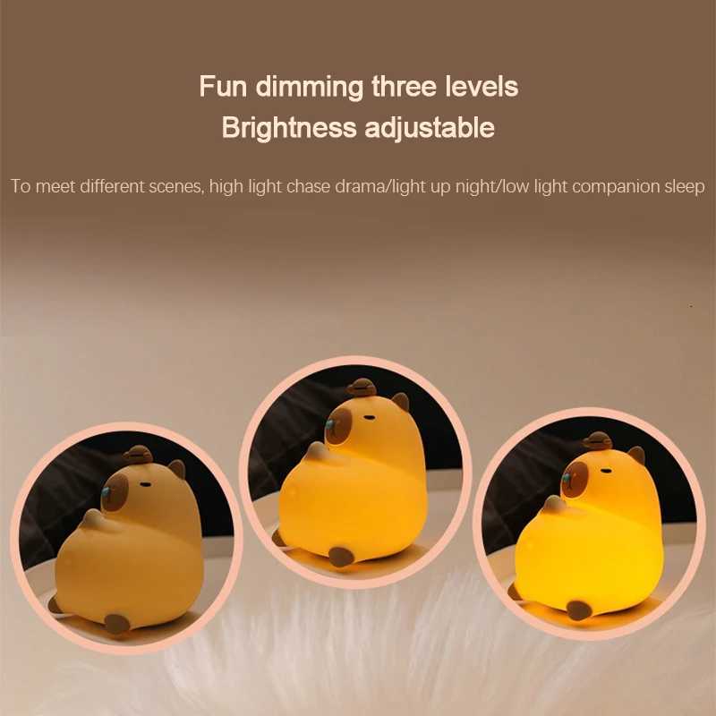Cute Cartoon Capybara Silicone Night Light USB Rechargeable Timing Dimming Sleep Night Lamp for Childrens Room Decor M251118