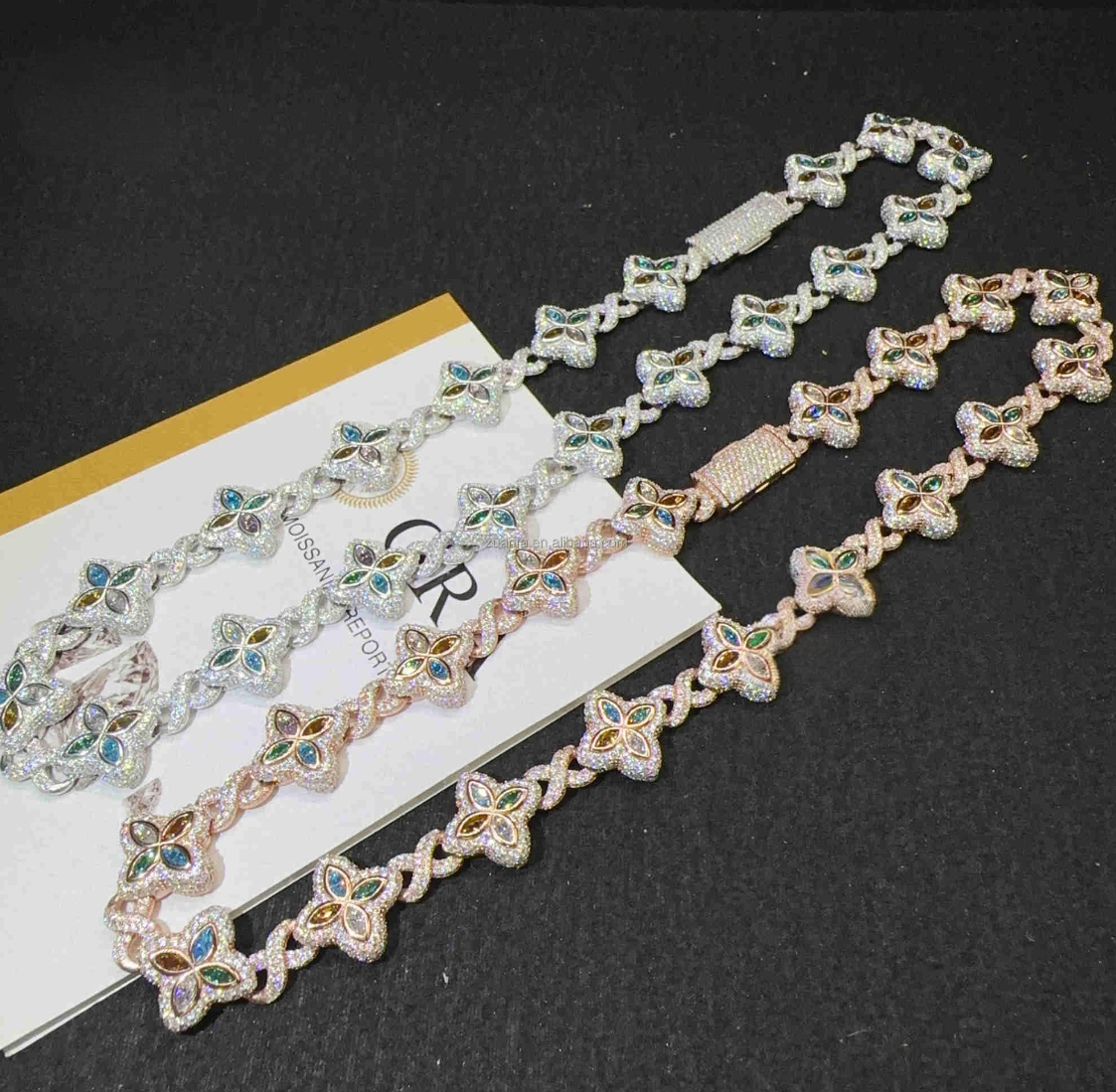 vvs Pendant Necklaces iced out chain Moissanite Cuban Link Chain - Iced Out Hip Hop Necklace With Four Flower Design